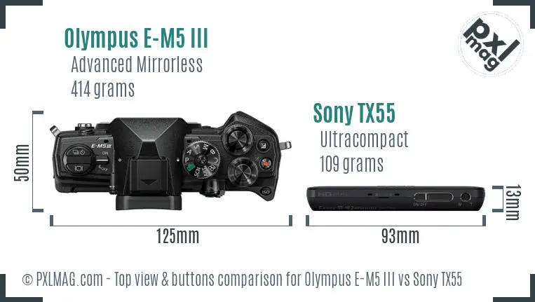 Olympus E-M5 III vs Sony TX55 top view buttons comparison