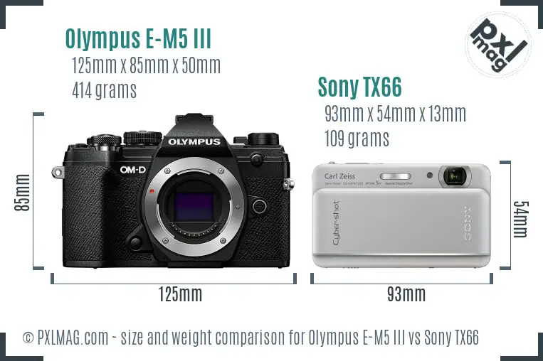 Olympus E-M5 III vs Sony TX66 size comparison