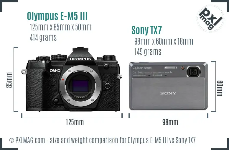 Olympus E-M5 III vs Sony TX7 size comparison