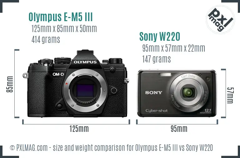 Olympus E-M5 III vs Sony W220 size comparison Olympus E-M5 III vs Sony W220 size comparison
