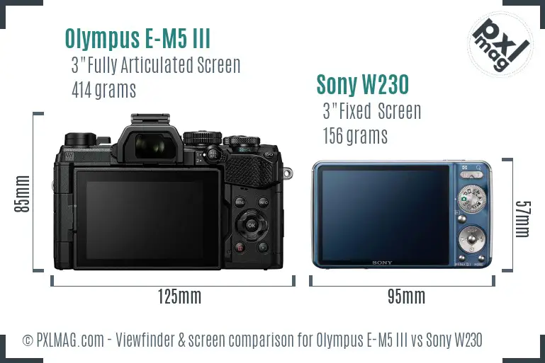 Olympus E-M5 III vs Sony W230 Screen and Viewfinder comparison