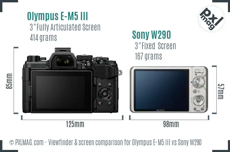 Olympus E-M5 III vs Sony W290 Screen and Viewfinder comparison