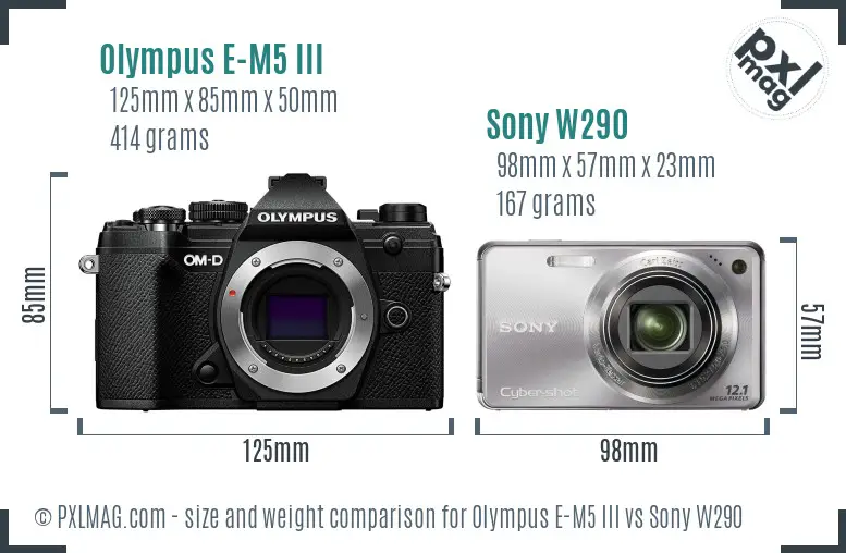 Olympus E-M5 III vs Sony W290 size comparison