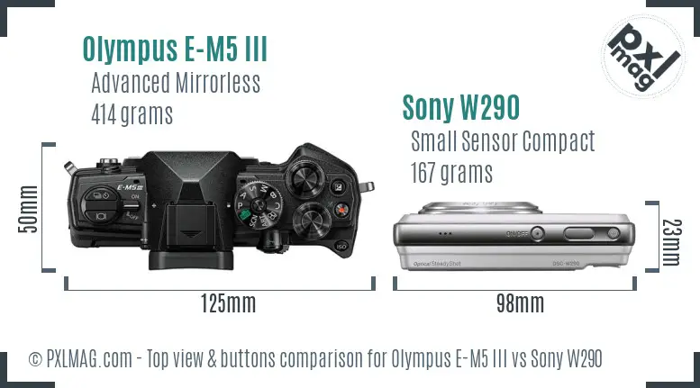 Olympus E-M5 III vs Sony W290 top view buttons comparison