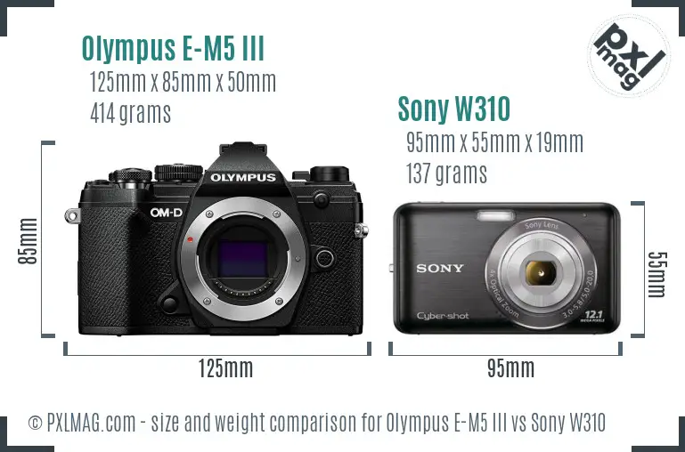 Olympus E-M5 III vs Sony W310 size comparison Olympus E-M5 III vs Sony W310 size comparison