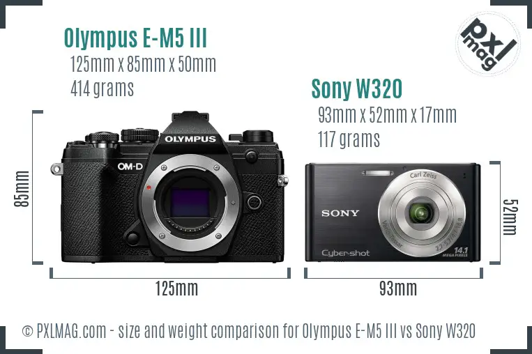 Olympus E-M5 III vs Sony W320 size comparison Olympus E-M5 III vs Sony W320 size comparison
