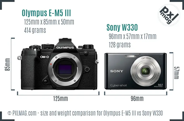 Olympus E-M5 III vs Sony W330 size comparison