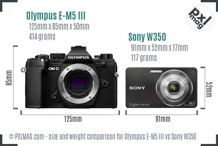 Olympus E-M5 III vs Sony W350 size comparison Olympus E-M5 III vs Sony W350 size comparison