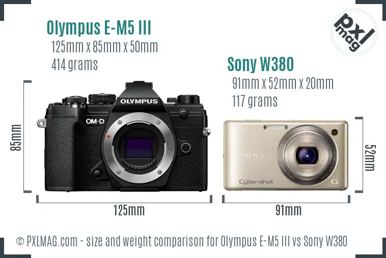 Olympus E-M5 III vs Sony W380 size comparison Olympus E-M5 III vs Sony W380 size comparison