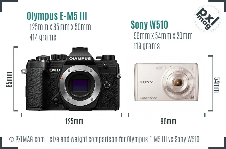 Olympus E-M5 III vs Sony W510 size comparison