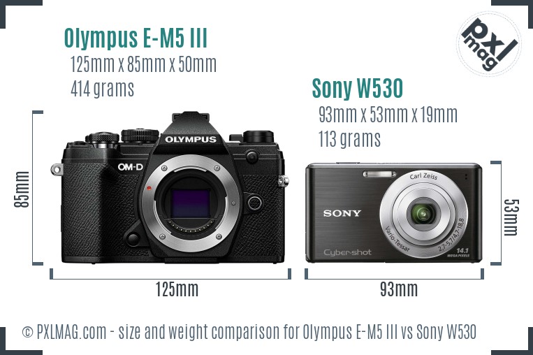 Olympus E-M5 III vs Sony W530 size comparison
