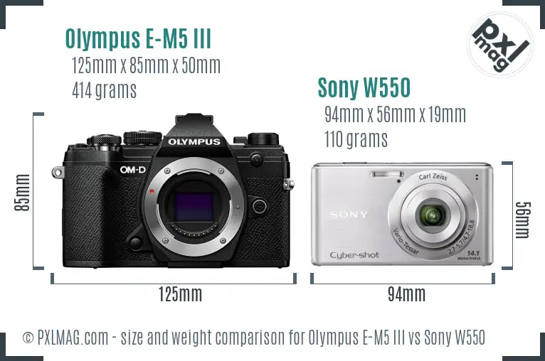 Olympus E-M5 III vs Sony W550 size comparison