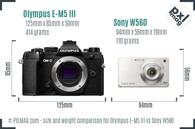 Olympus E-M5 III vs Sony W560 size comparison Olympus E-M5 III vs Sony W560 size comparison