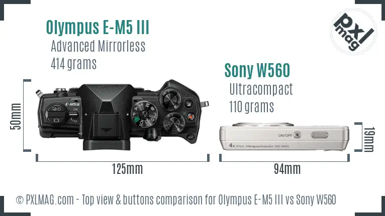 Olympus E-M5 III vs Sony W560 top view buttons comparison Olympus E-M5 III vs Sony W560 top view buttons comparison
