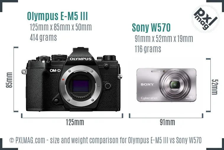 Olympus E-M5 III vs Sony W570 size comparison