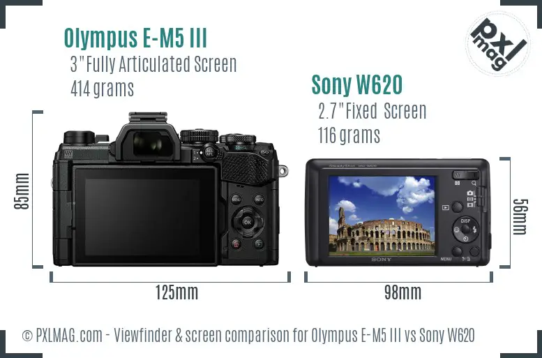 Olympus E-M5 III vs Sony W620 Screen and Viewfinder comparison