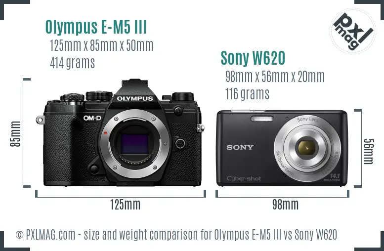 Olympus E-M5 III vs Sony W620 size comparison