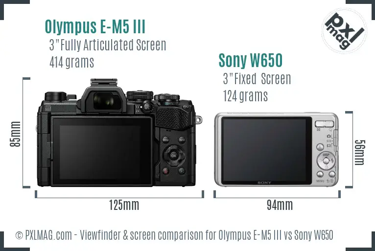 Olympus E-M5 III vs Sony W650 Screen and Viewfinder comparison