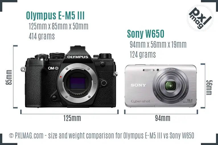 Olympus E-M5 III vs Sony W650 size comparison