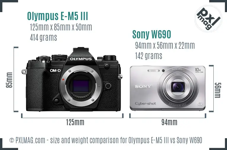 Olympus E-M5 III vs Sony W690 size comparison