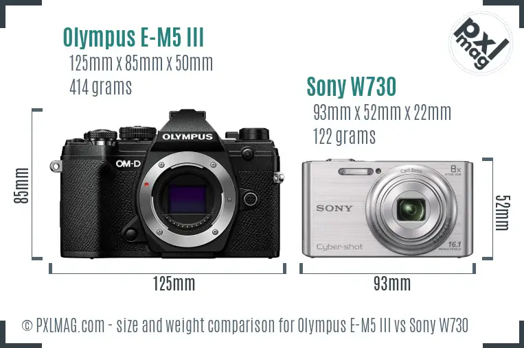 Olympus E-M5 III vs Sony W730 size comparison