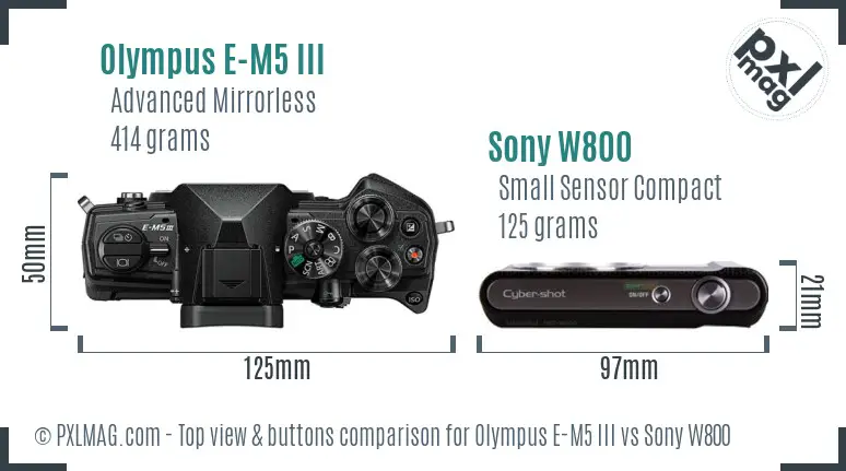 Olympus E-M5 III vs Sony W800 top view buttons comparison