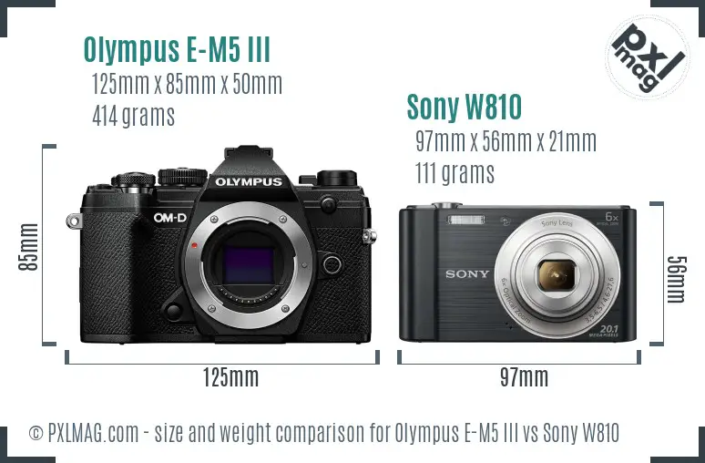 Olympus E-M5 III vs Sony W810 size comparison