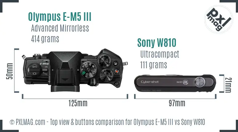 Olympus E-M5 III vs Sony W810 top view buttons comparison