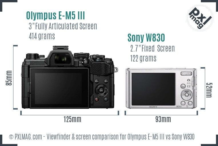 Olympus E-M5 III vs Sony W830 Screen and Viewfinder comparison