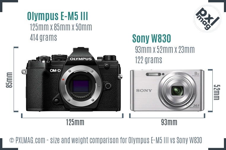 Olympus E-M5 III vs Sony W830 size comparison