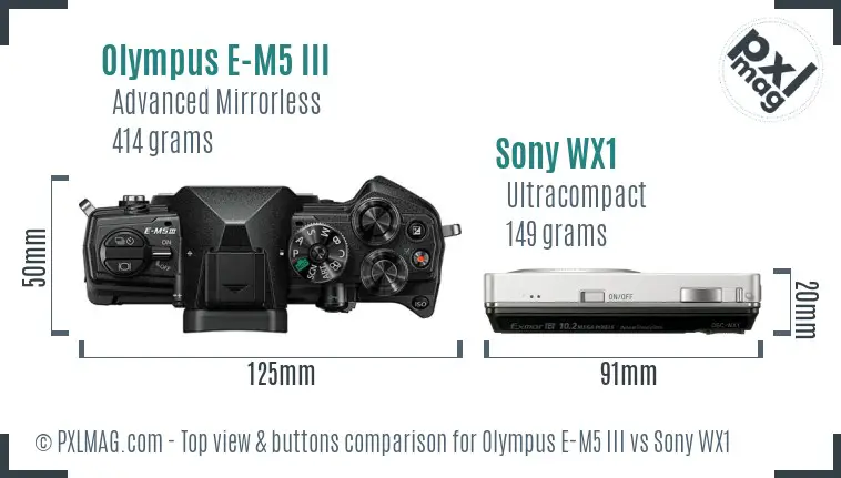 Olympus E-M5 III vs Sony WX1 top view buttons comparison