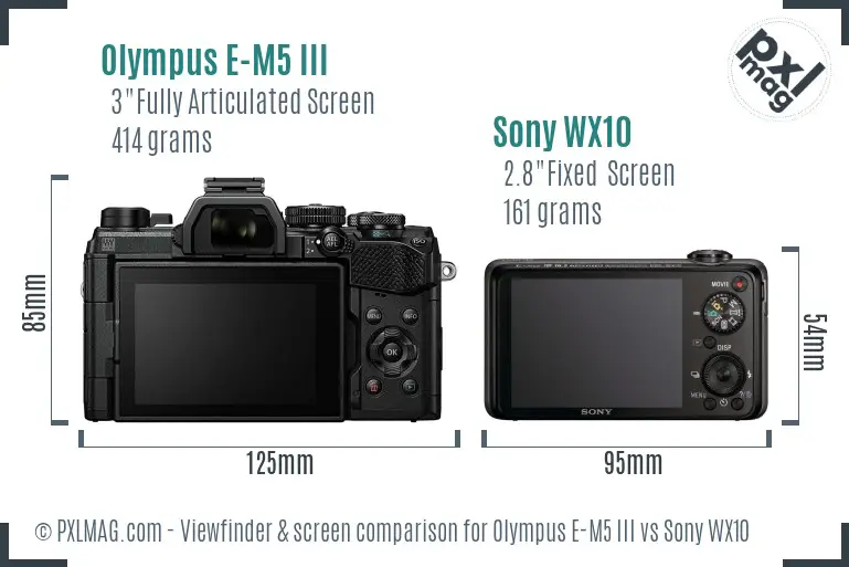 Olympus E-M5 III vs Sony WX10 Screen and Viewfinder comparison