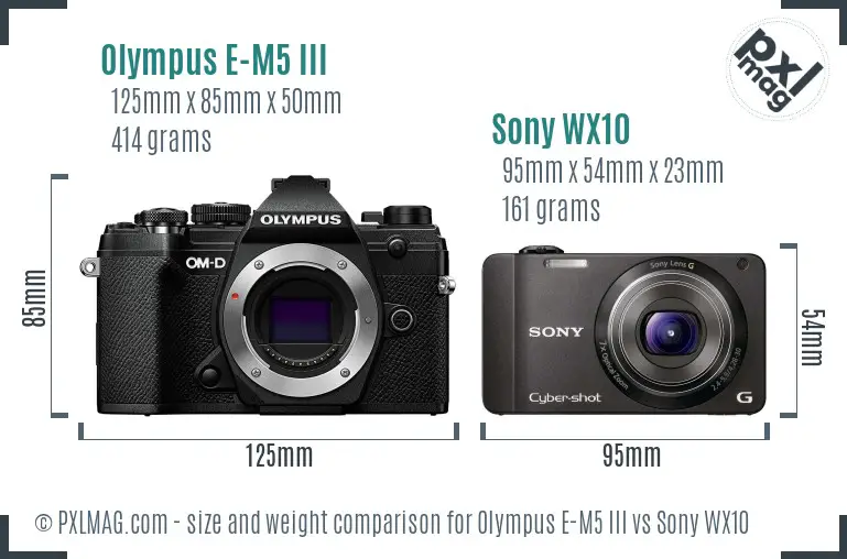 Olympus E-M5 III vs Sony WX10 size comparison
