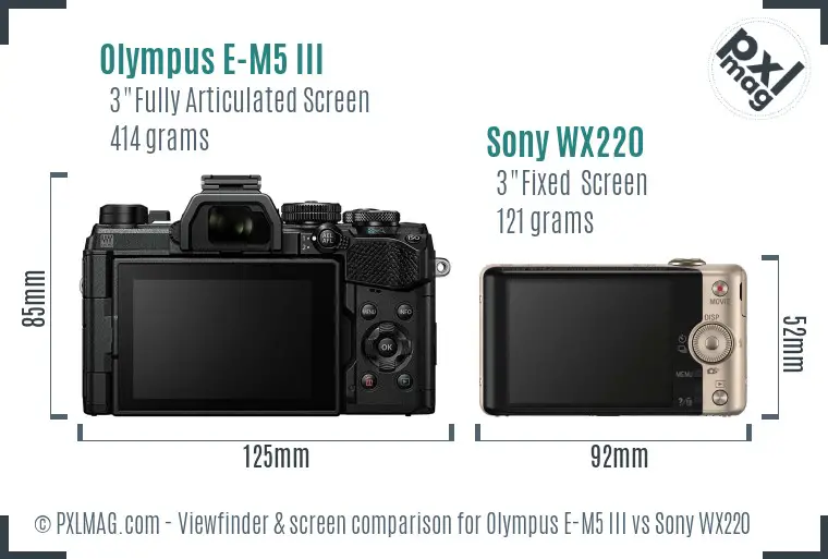 Olympus E-M5 III vs Sony WX220 Screen and Viewfinder comparison