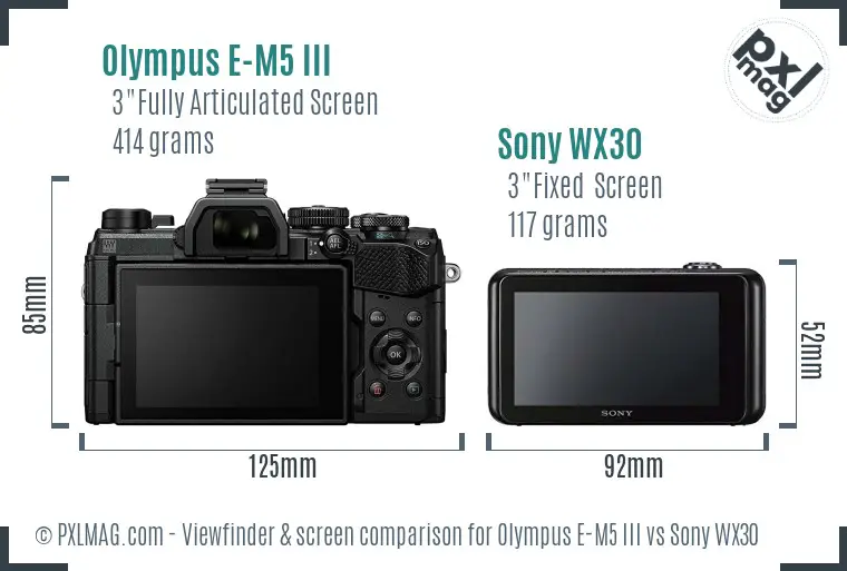 Olympus E-M5 III vs Sony WX30 Screen and Viewfinder comparison Olympus E-M5 III vs Sony WX30 Screen and Viewfinder comparison