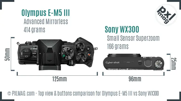 Olympus E-M5 III vs Sony WX300 top view buttons comparison