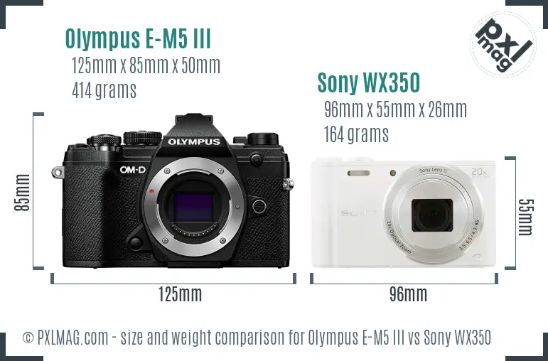 Olympus E-M5 III vs Sony WX350 size comparison