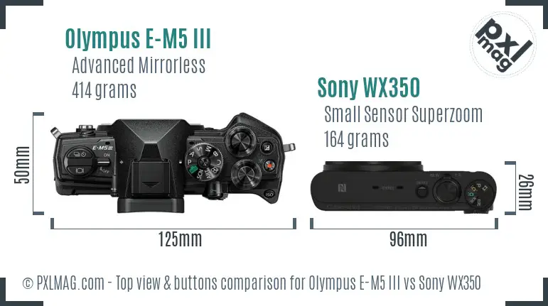 Olympus E-M5 III vs Sony WX350 top view buttons comparison