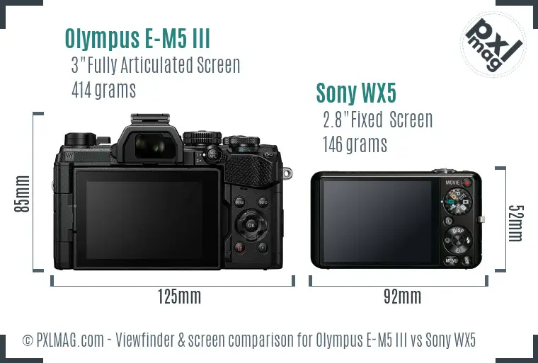 Olympus E-M5 III vs Sony WX5 Screen and Viewfinder comparison