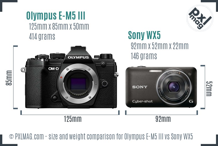 Olympus E-M5 III vs Sony WX5 size comparison