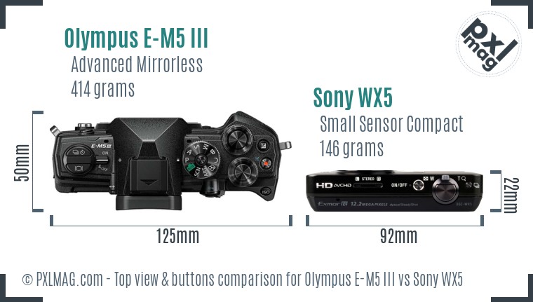 Olympus E-M5 III vs Sony WX5 top view buttons comparison