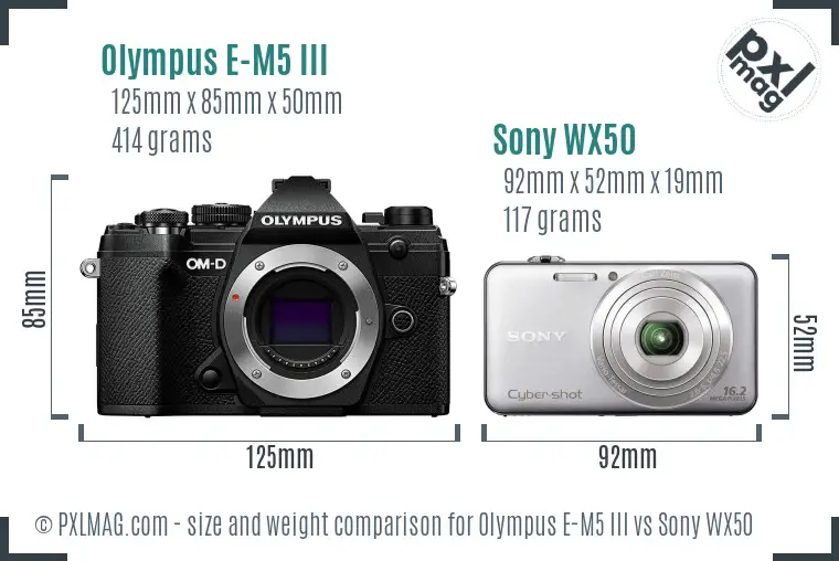 Olympus E-M5 III vs Sony WX50 size comparison