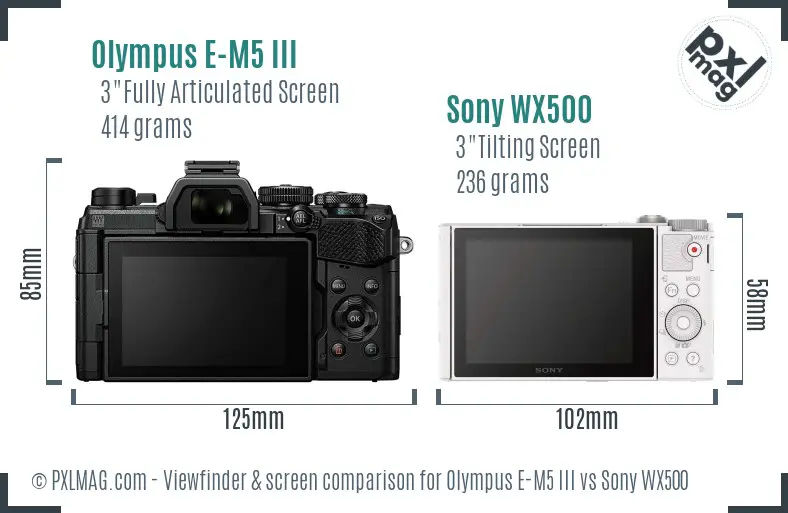 Olympus E-M5 III vs Sony WX500 Screen and Viewfinder comparison