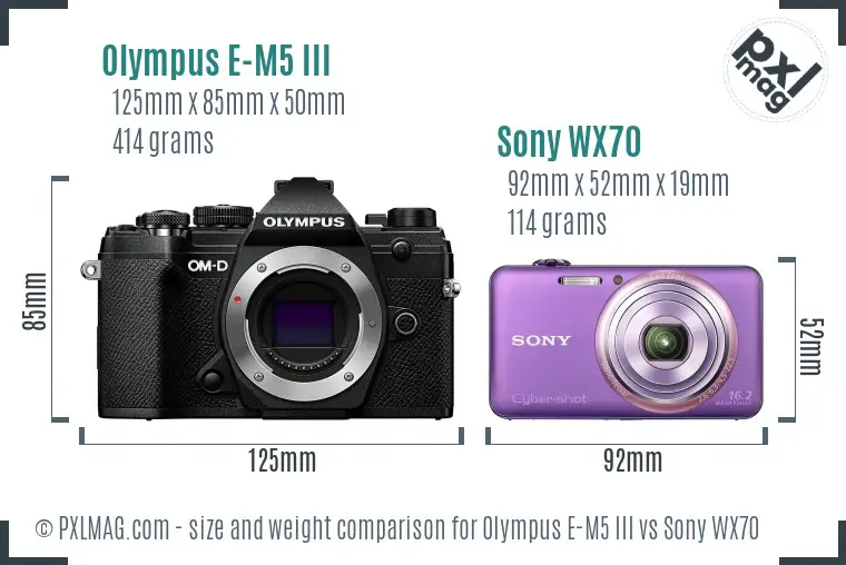 Olympus E-M5 III vs Sony WX70 size comparison Olympus E-M5 III vs Sony WX70 size comparison
