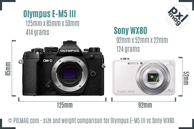 Olympus E-M5 III vs Sony WX80 size comparison