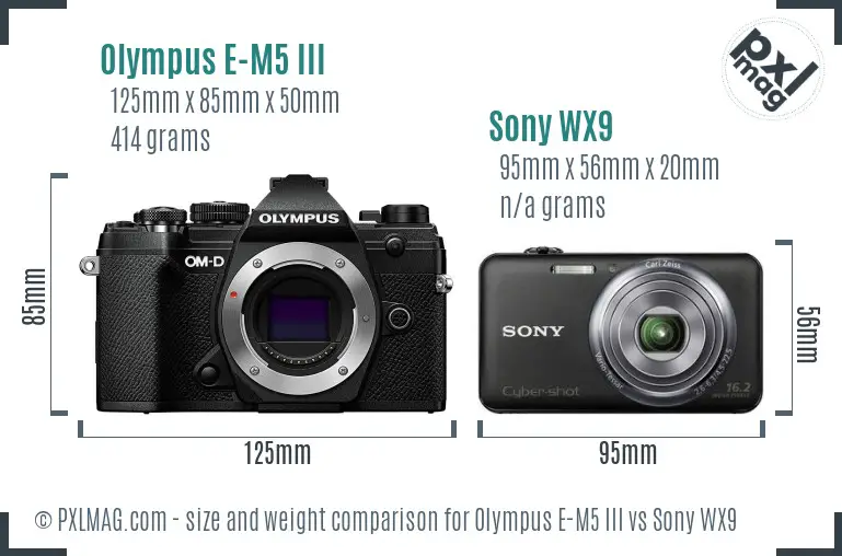 Olympus E-M5 III vs Sony WX9 size comparison