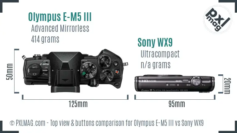 Olympus E-M5 III vs Sony WX9 top view buttons comparison