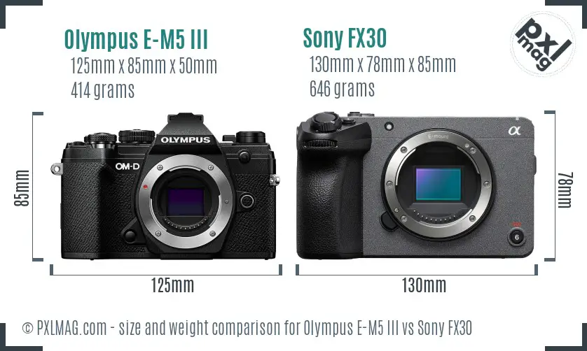 Olympus E-M5 III vs Sony FX30 size comparison Olympus E-M5 III vs Sony FX30 size comparison