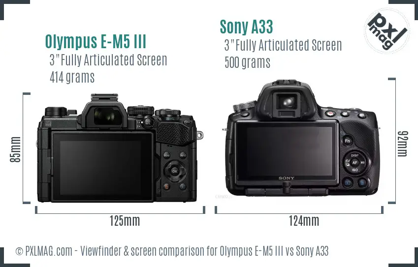Olympus E-M5 III vs Sony A33 Screen and Viewfinder comparison