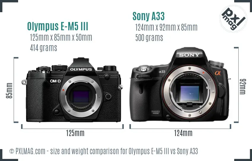 Olympus E-M5 III vs Sony A33 size comparison